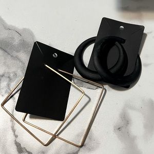 NWOT Large Geometric Square and Black Hoop Earrings